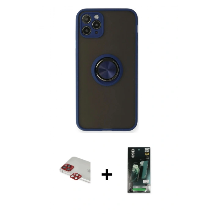 MARSİLYAN™- iPhone 11 Pro Max Kılıf Yörünge Çizgi - Siyah 360 Mat Full Body Arka Koruyucu + Pers Alüminyum Kamera Lens - KI