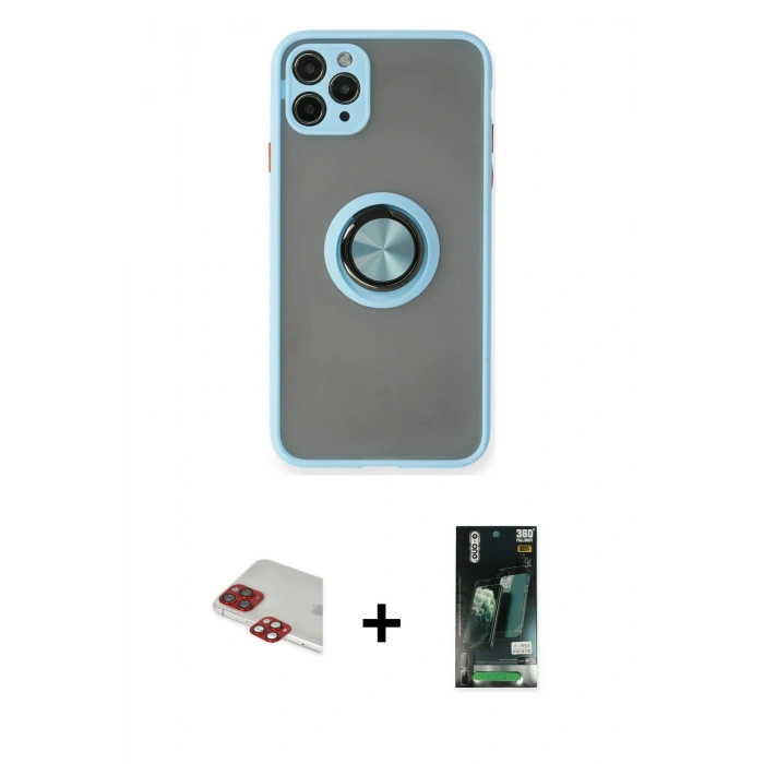 MARSİLYAN™- iPhone 11 Pro Max Kılıf Yörünge Çizgi - Siyah 360 Mat Full Body Arka Koruyucu + Pers Alüminyum Kamera Lens - KI