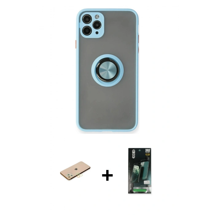 MARSİLYAN™- iPhone 11 Pro Max Kılıf Yörünge Çizgi - Siyah 360 Mat Full Body Arka Koruyucu + Renkli Kamera Lens Koruma Cam - SI