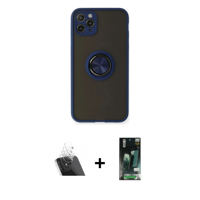 MARSİLYAN™- iPhone 11 Pro Max Kılıf Yörünge Çizgi - Siyah 360 Mat Full Body Arka Koruyucu + Kamera Lens Koruma Cam - SF