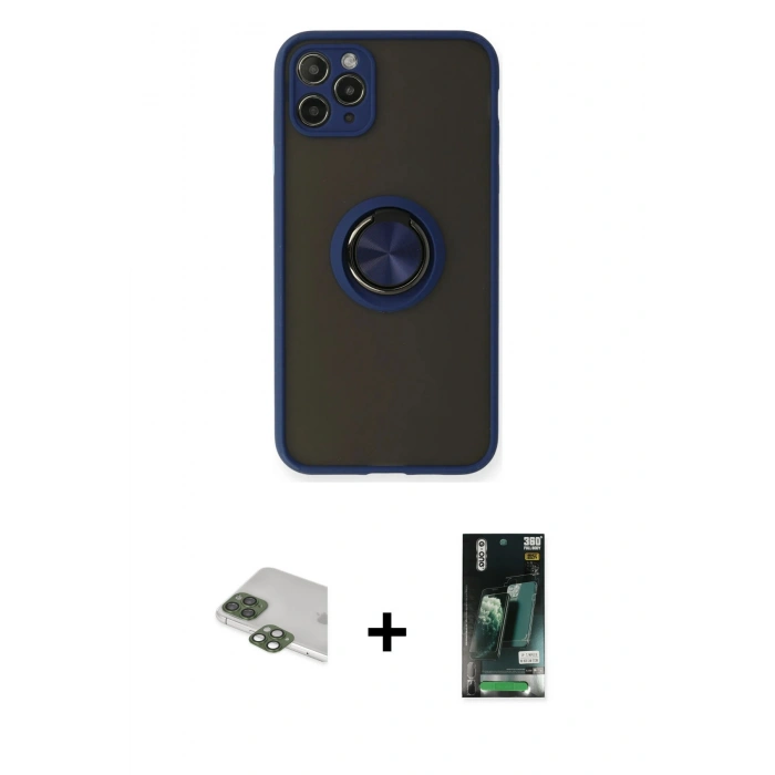 MARSİLYAN™- iPhone 11 Pro Max Kılıf Yörünge Çizgi - Siyah 360 Mat Full Body Arka Koruyucu + Pers Alüminyum Kamera Lens - YL
