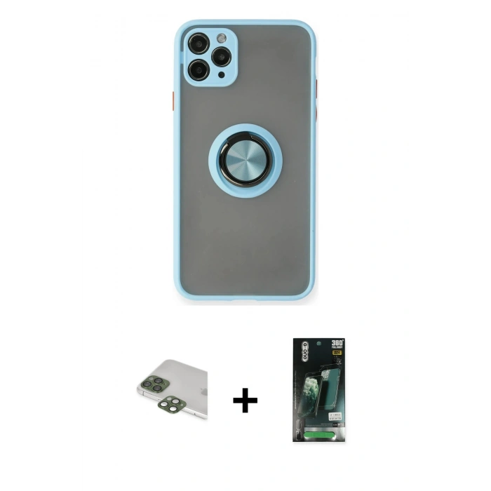 MARSİLYAN™- iPhone 11 Pro Max Kılıf Yörünge Çizgi - Siyah 360 Mat Full Body Arka Koruyucu + Pers Alüminyum Kamera Lens - YL