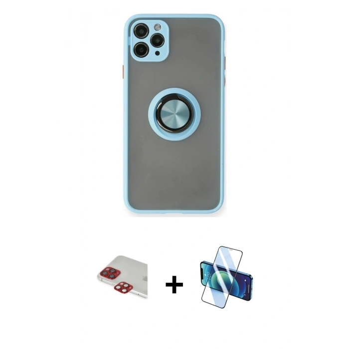 MARSİLYAN™- iPhone 11 Pro Max Kılıf Yörünge Çizgi - Siyah 3D Antistatik Cam Ekran Koruyucu + Pers Alüminyum Kamera Lens - KI