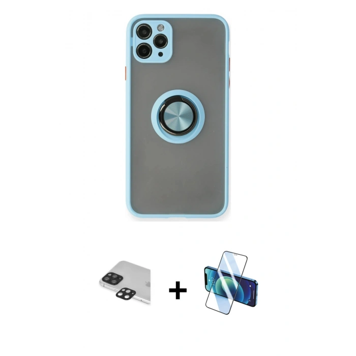 MARSİLYAN™- iPhone 11 Pro Max Kılıf Yörünge Çizgi - Siyah 3D Antistatik Cam Ekran Koruyucu + Pers Alüminyum Kamera Lens - SH