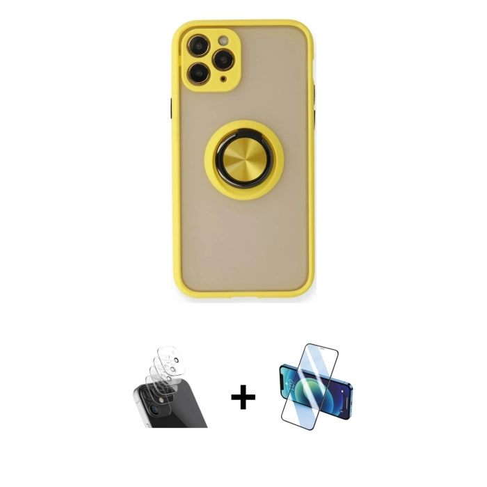 MARSİLYAN™- iPhone 11 Pro Max Kılıf Yörünge Çizgi - Siyah 3D Antistatik Cam Ekran Koruyucu + Kamera Lens Koruma Cam - SF