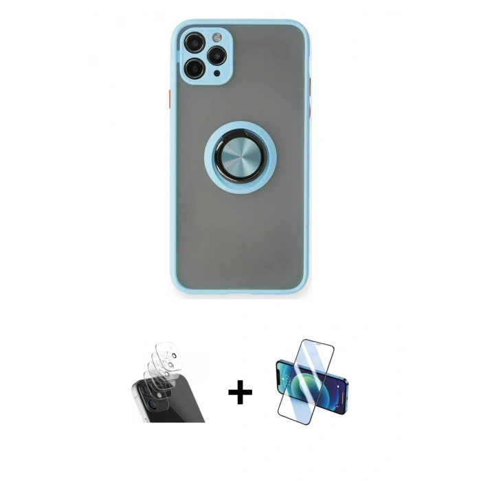 MARSİLYAN™- iPhone 11 Pro Max Kılıf Yörünge Çizgi - Siyah 3D Antistatik Cam Ekran Koruyucu + Kamera Lens Koruma Cam - SF