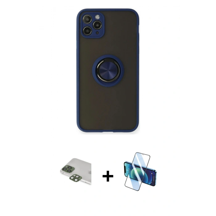 MARSİLYAN™- iPhone 11 Pro Max Kılıf Yörünge Çizgi - Siyah 3D Antistatik Cam Ekran Koruyucu + Yeşil Pers Alüminyum Kamera Lens
