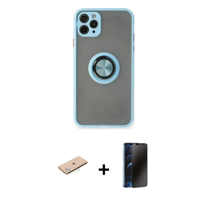 MARSİLYAN™- iPhone 11 Pro Max Kılıf Yörünge Çizgi - Siyah 3D Antistatik Hayalet Cam Ekran Koruyucu + Renkli Kamera Lens Koruma Cam - MI
