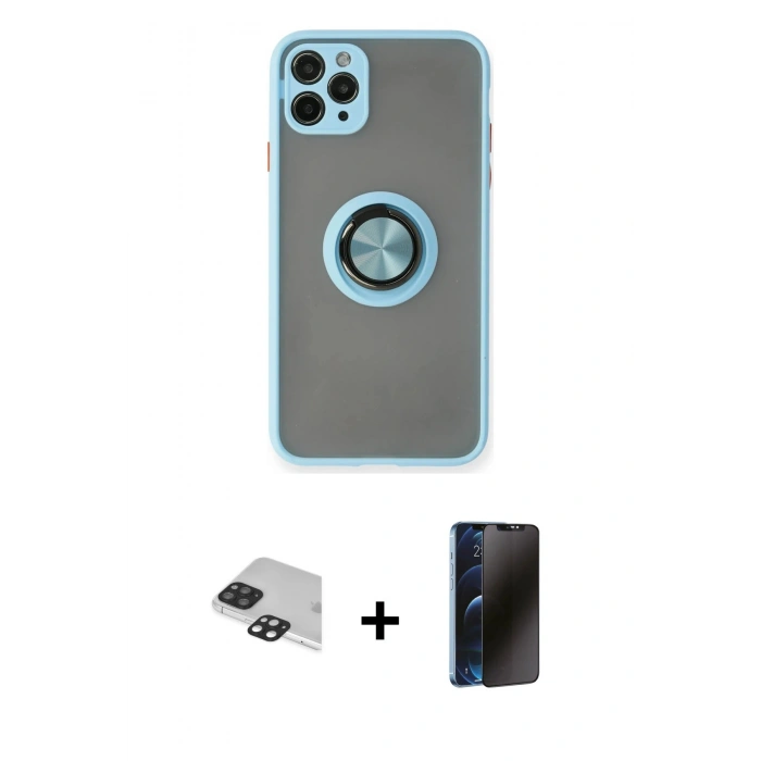 MARSİLYAN™- iPhone 11 Pro Max Kılıf Yörünge Çizgi - Siyah 3D Antistatik Hayalet Cam Ekran Koruyucu + Pers Alüminyum Kamera Lens - SH