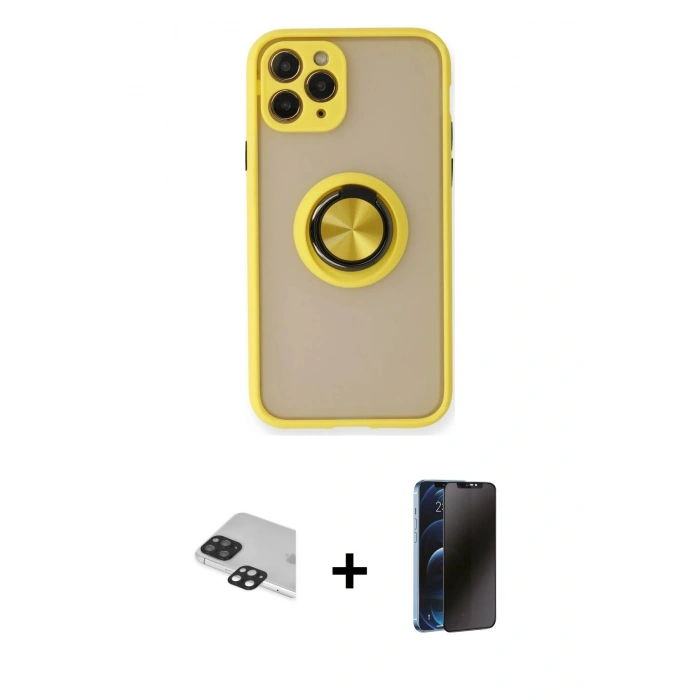 MARSİLYAN™- iPhone 11 Pro Max Kılıf Yörünge Çizgi - Siyah 3D Antistatik Hayalet Cam Ekran Koruyucu + Pers Alüminyum Kamera Lens - SH