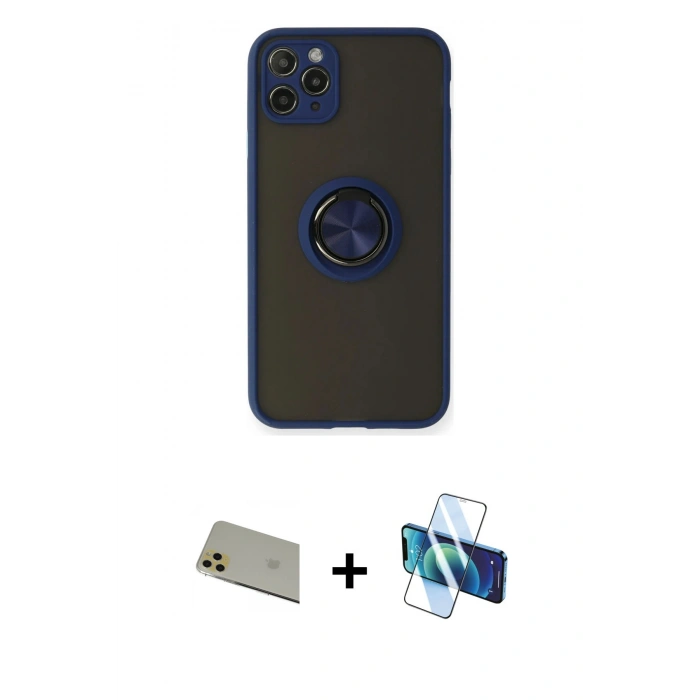 MARSİLYAN™- iPhone 11 Pro Max Kılıf Yörünge Çizgi - Siyah 3D Antistatik Seramik Nano Ekran Koruyucu + Rainbow Kamera Lens Koruma Cam - GD
