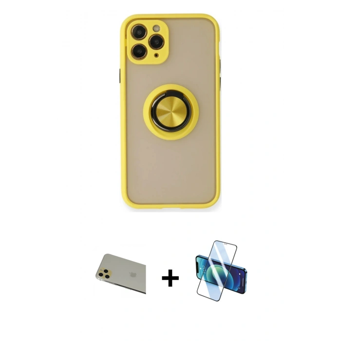 MARSİLYAN™- iPhone 11 Pro Max Kılıf Yörünge Çizgi - Siyah 3D Antistatik Seramik Nano Ekran Koruyucu + Rainbow Kamera Lens Koruma Cam - GD