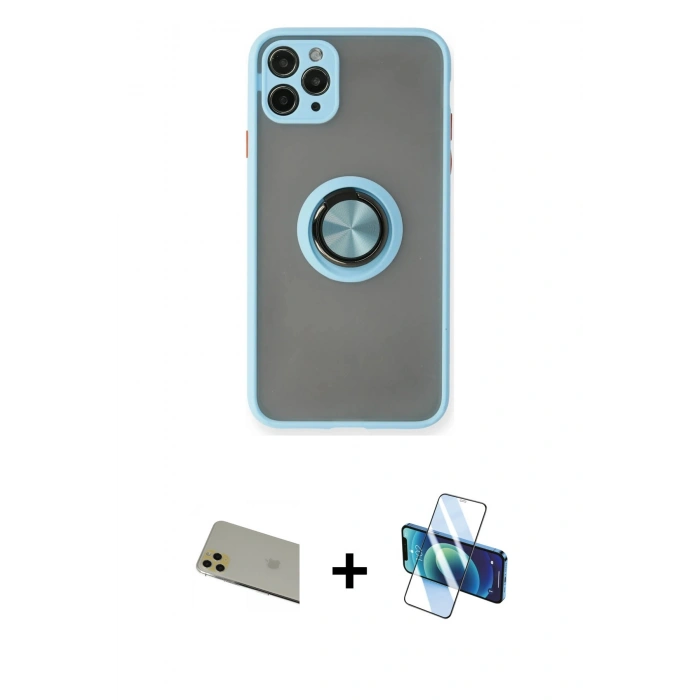 MARSİLYAN™- iPhone 11 Pro Max Kılıf Yörünge Çizgi - Siyah 3D Antistatik Seramik Nano Ekran Koruyucu + Rainbow Kamera Lens Koruma Cam - GD
