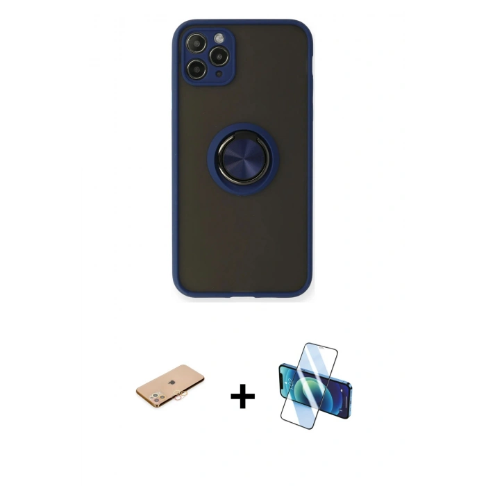 MARSİLYAN™- iPhone 11 Pro Max Kılıf Yörünge Çizgi - Siyah 3D Antistatik Seramik Nano Ekran Koruyucu + Renkli Kamera Lens Koruma Cam - TU