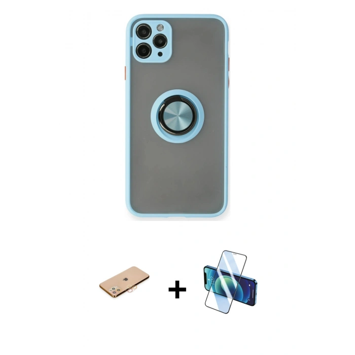 MARSİLYAN™- iPhone 11 Pro Max Kılıf Yörünge Çizgi - Siyah 3D Antistatik Seramik Nano Ekran Koruyucu + Renkli Kamera Lens Koruma Cam - TU