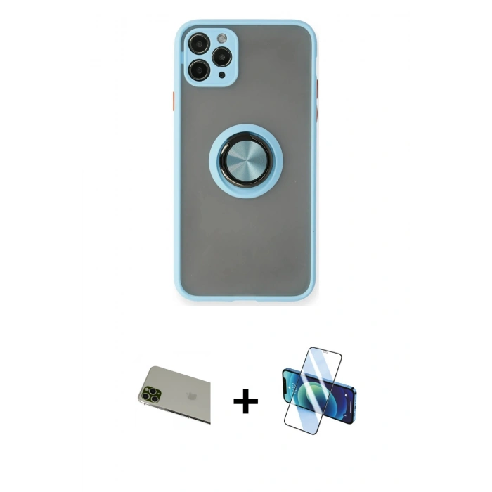 MARSİLYAN™- iPhone 11 Pro Max Kılıf Yörünge Çizgi - Siyah 3D Antistatik Seramik Nano Ekran Koruyucu + Rainbow Kamera Lens Koruma Cam - YL