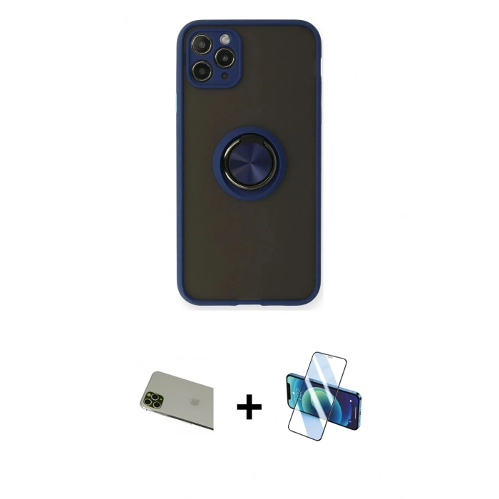 MARSİLYAN™- iPhone 11 Pro Max Kılıf Yörünge Çizgi - Siyah 3D Antistatik Seramik Nano Ekran Koruyucu + Rainbow Kamera Lens Koruma Cam - YL