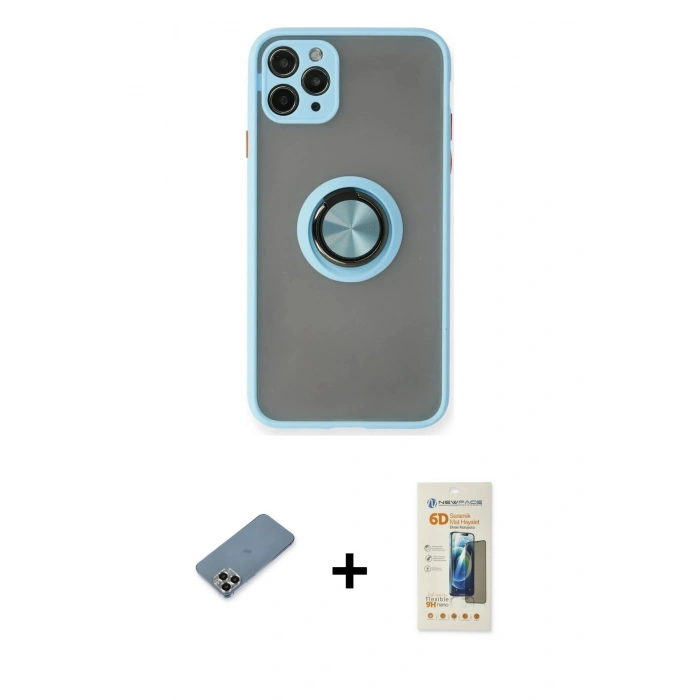 MARSİLYAN™- iPhone 11 Pro Max Kılıf Yörünge Çizgi - Siyah 6D Mat Seramik Hayalet Nano Ekran Koruyucu + Metal Kamera Lens Koruma Cam - GD