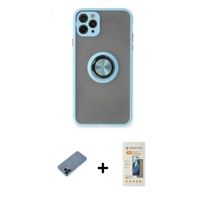 MARSİLYAN™- iPhone 11 Pro Max Kılıf Yörünge Çizgi - Siyah 6D Mat Seramik Hayalet Nano Ekran Koruyucu + Metal Kamera Lens Koruma Cam - MI