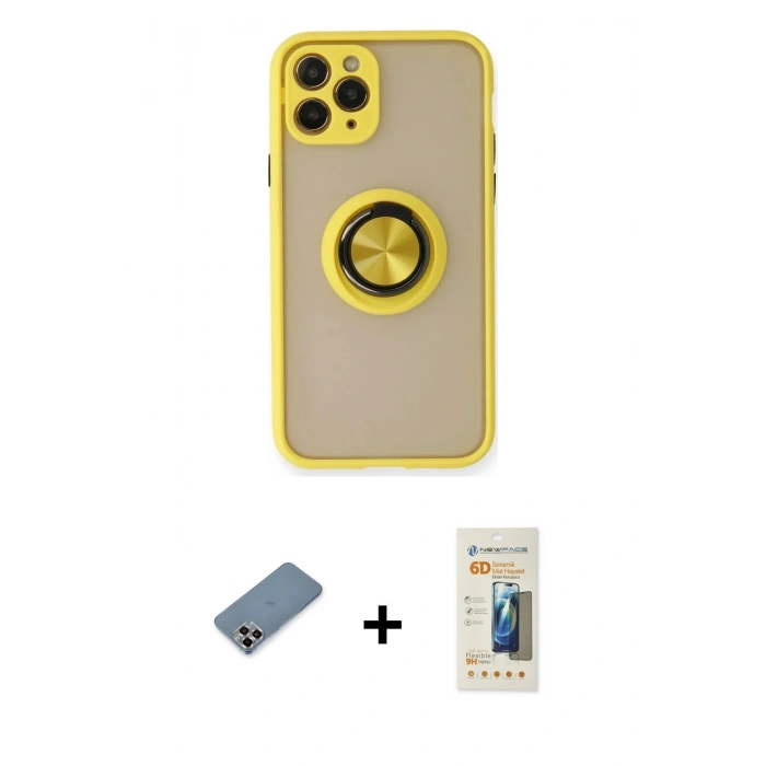 MARSİLYAN™- iPhone 11 Pro Max Kılıf Yörünge Çizgi - Siyah 6D Mat Seramik Hayalet Nano Ekran Koruyucu + Metal Kamera Lens Koruma Cam - MR
