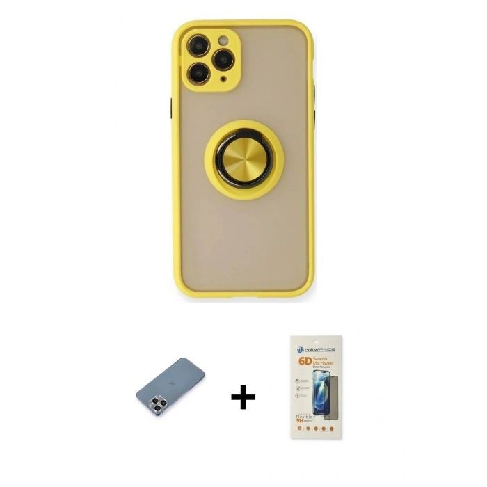 MARSİLYAN™- iPhone 11 Pro Max Kılıf Yörünge Çizgi - Siyah 6D Mat Seramik Hayalet Nano Ekran Koruyucu + Metal Kamera Lens Koruma Cam - GS