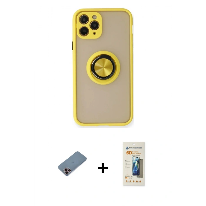 MARSİLYAN™- iPhone 11 Pro Max Kılıf Yörünge Çizgi - Siyah 6D Mat Seramik Hayalet Nano Ekran Koruyucu + Shine Kamera Lens Koruma Cam - PE