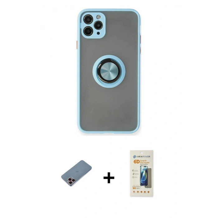 MARSİLYAN™- iPhone 11 Pro Max Kılıf Yörünge Çizgi - Siyah 6D Mat Seramik Hayalet Nano Ekran Koruyucu + Shine Kamera Lens Koruma Cam - PE