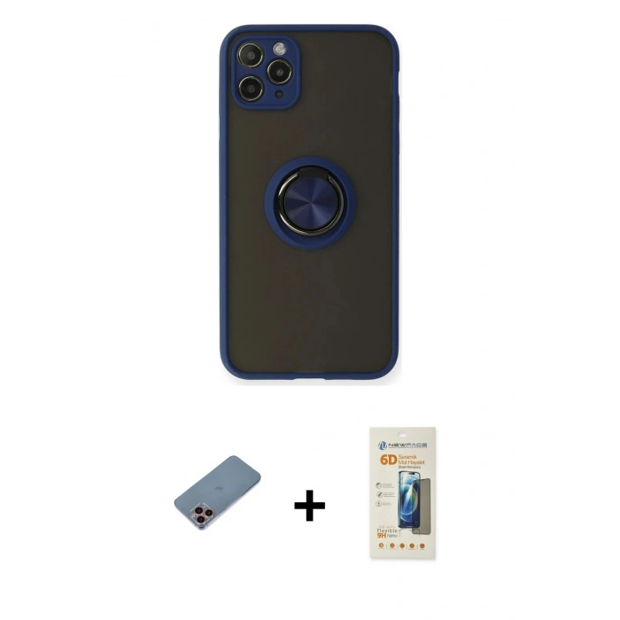 MARSİLYAN™- iPhone 11 Pro Max Kılıf Yörünge Çizgi - Siyah 6D Mat Seramik Hayalet Nano Ekran Koruyucu + Shine Kamera Lens Koruma Cam - PE
