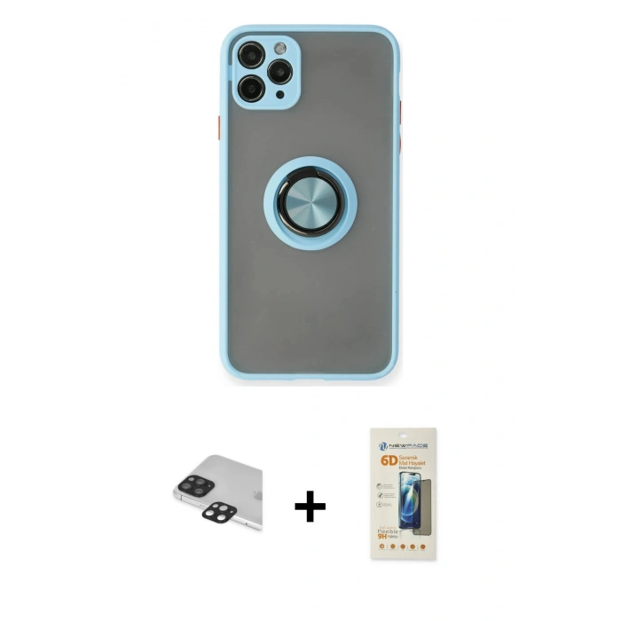 MARSİLYAN™- iPhone 11 Pro Max Kılıf Yörünge Çizgi - Siyah 6D Mat Seramik Hayalet Nano Ekran Koruyucu + Pers Alüminyum Kamera Lens - SH