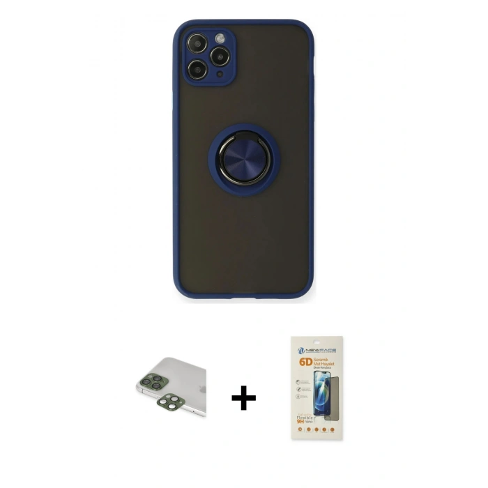 MARSİLYAN™- iPhone 11 Pro Max Kılıf Yörünge Çizgi - Siyah 6D Mat Seramik Hayalet Nano Ekran Koruyucu + Pers Alüminyum Kamera Lens - YL