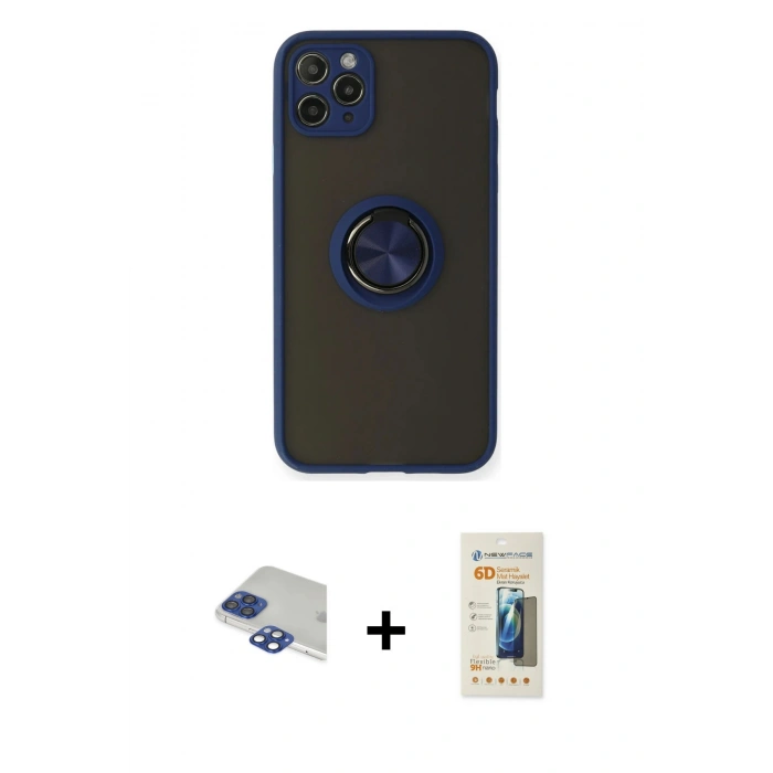 MARSİLYAN™- iPhone 11 Pro Max Kılıf Yörünge Çizgi - Siyah 6D Mat Seramik Hayalet Nano Ekran Koruyucu + Pers Alüminyum Kamera Lens - LT