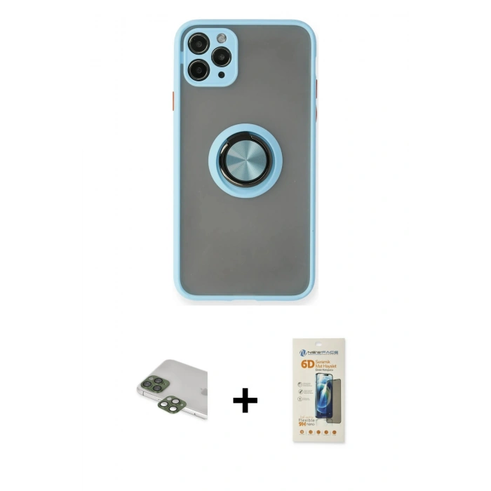 MARSİLYAN™- iPhone 11 Pro Max Kılıf Yörünge Çizgi - Siyah 6D Mat Seramik Hayalet Nano Ekran Koruyucu + Pers Alüminyum Kamera Lens - YL