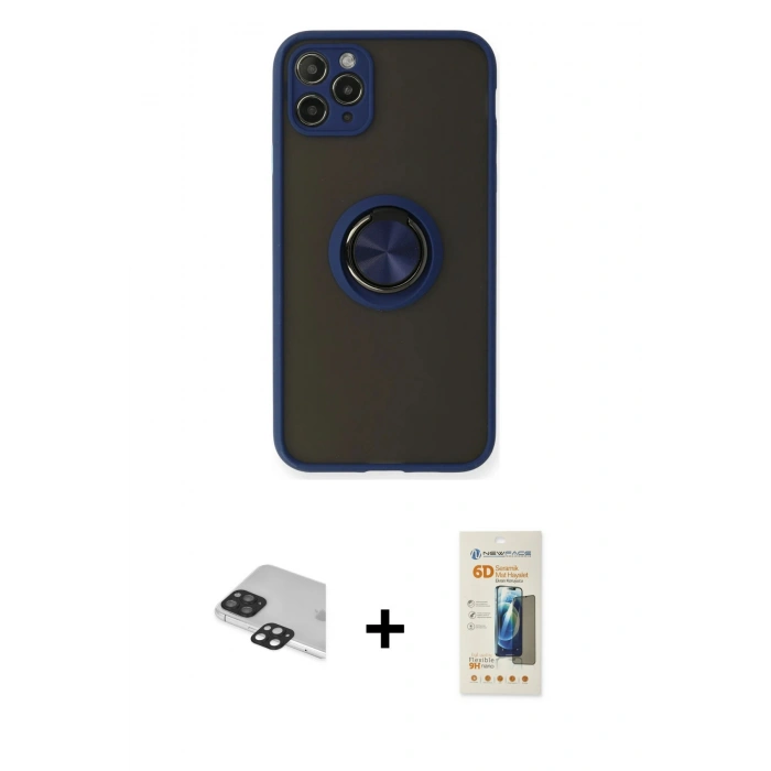 MARSİLYAN™- iPhone 11 Pro Max Kılıf Yörünge Çizgi - Siyah 6D Mat Seramik Hayalet Nano Ekran Koruyucu + Pers Alüminyum Kamera Lens - SH