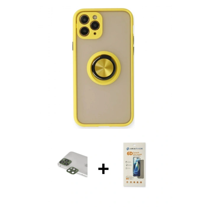 MARSİLYAN™- iPhone 11 Pro Max Kılıf Yörünge Çizgi - Siyah 6D Mat Seramik Hayalet Nano Ekran Koruyucu + Pers Alüminyum Kamera Lens - YL