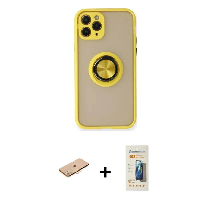 MARSİLYAN™- iPhone 11 Pro Max Kılıf Yörünge Çizgi - Siyah 6D Mat Seramik Hayalet Nano Ekran Koruyucu + Renkli Kamera Lens Koruma Cam - TU