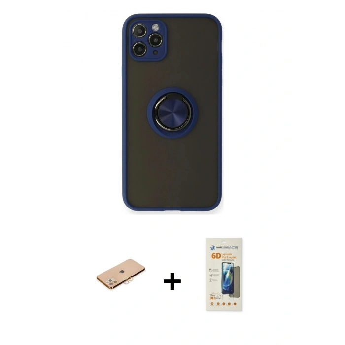 MARSİLYAN™- iPhone 11 Pro Max Kılıf Yörünge Çizgi - Siyah 6D Mat Seramik Hayalet Nano Ekran Koruyucu + Renkli Kamera Lens Koruma Cam - TU