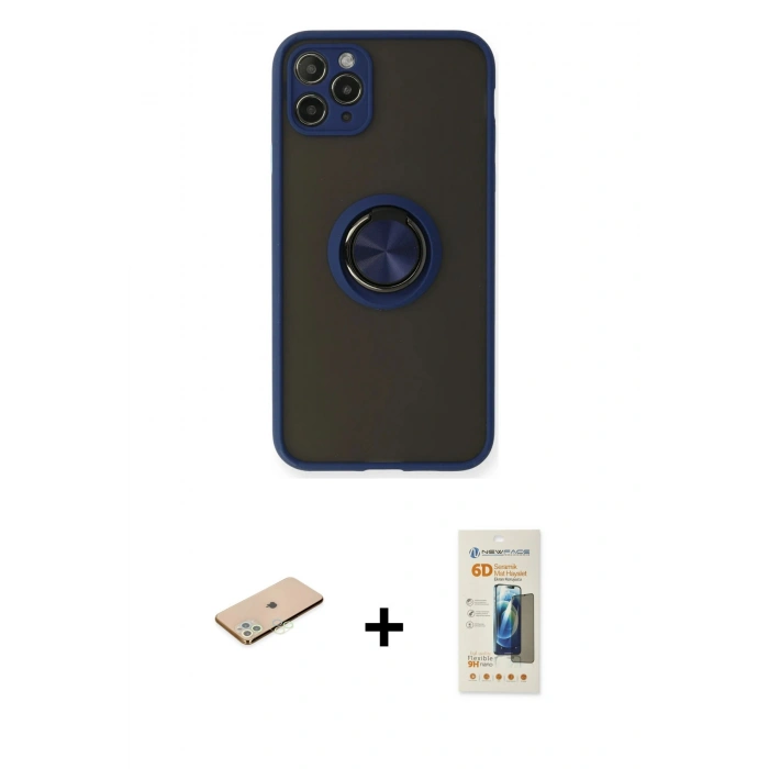 MARSİLYAN™- iPhone 11 Pro Max Kılıf Yörünge Çizgi - Siyah 6D Mat Seramik Hayalet Nano Ekran Koruyucu + Renkli Kamera Lens Koruma Cam - YL
