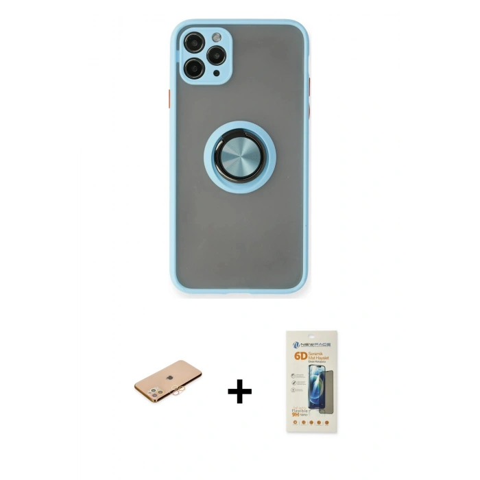 MARSİLYAN™- iPhone 11 Pro Max Kılıf Yörünge Çizgi - Siyah 6D Mat Seramik Hayalet Nano Ekran Koruyucu + Renkli Kamera Lens Koruma Cam - TU