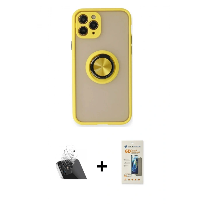 MARSİLYAN™- iPhone 11 Pro Max Kılıf Yörünge Çizgi - Siyah 6D Mat Seramik Hayalet Nano Ekran Koruyucu + Kamera Lens Koruma Cam - SF