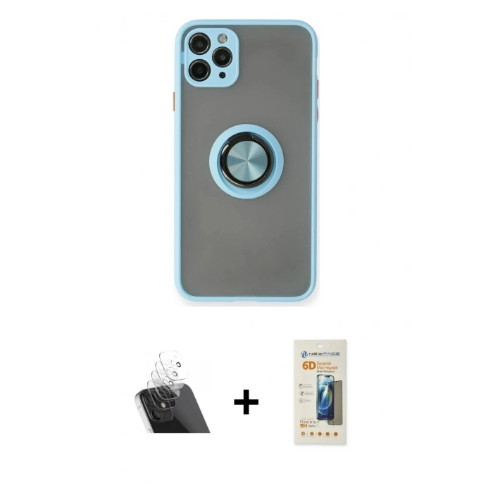 MARSİLYAN™- iPhone 11 Pro Max Kılıf Yörünge Çizgi - Siyah 6D Mat Seramik Hayalet Nano Ekran Koruyucu + Kamera Lens Koruma Cam - SF