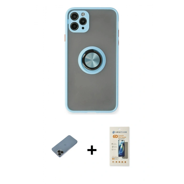 MARSİLYAN™- iPhone 11 Pro Max Kılıf Yörünge Çizgi - Siyah 6D Mat Seramik Hayalet Nano Ekran Koruyucu + Shine Kamera Lens Koruma Cam - SH