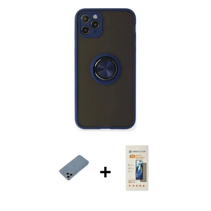 MARSİLYAN™- iPhone 11 Pro Max Kılıf Yörünge Çizgi - Siyah 6D Mat Seramik Hayalet Nano Ekran Koruyucu + Shine Kamera Lens Koruma Cam - SABE