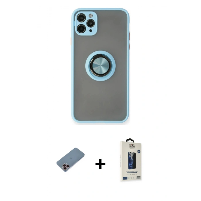 MARSİLYAN™- iPhone 11 Pro Max Kılıf Yörünge Çizgi - Siyah Bilvis Hayalet Cam Ekran Koruyucu + Shine Kamera Lens Koruma Cam - PE