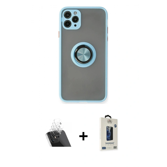 MARSİLYAN™- iPhone 11 Pro Max Kılıf Yörünge Çizgi - Siyah Bilvis Hayalet Cam Ekran Koruyucu + Kamera Lens Koruma Cam - SF