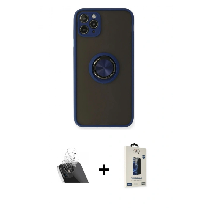 MARSİLYAN™- iPhone 11 Pro Max Kılıf Yörünge Çizgi - Siyah Bilvis Hayalet Cam Ekran Koruyucu + Kamera Lens Koruma Cam - SF