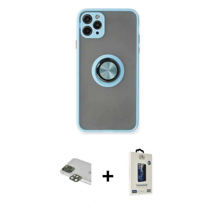 MARSİLYAN™- iPhone 11 Pro Max Kılıf Yörünge Çizgi - Siyah Bilvis Hayalet Cam Ekran Koruyucu + Pers Alüminyum Kamera Lens - YL