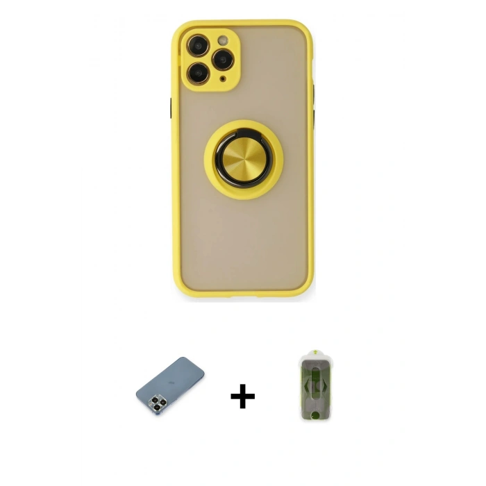 MARSİLYAN™- iPhone 11 Pro Max Kılıf Yörünge Çizgi - Siyah Joko Magic 5D Hayalet Cam + Metal Kamera Lens Koruma Cam - AKYL