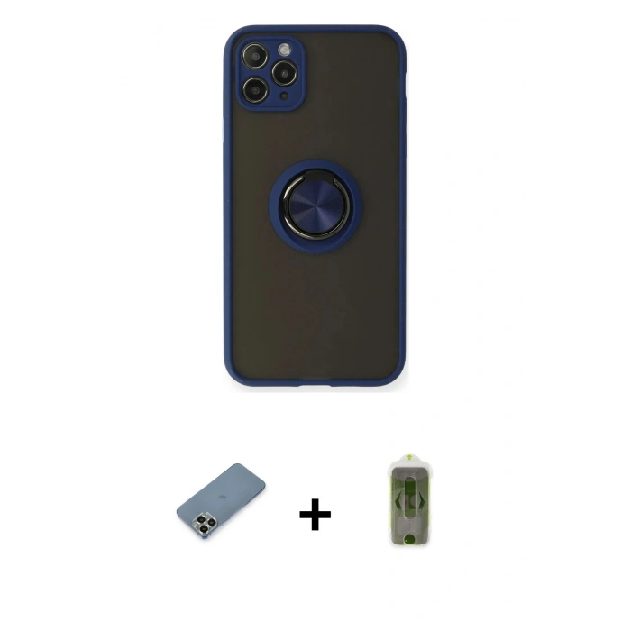MARSİLYAN™- iPhone 11 Pro Max Kılıf Yörünge Çizgi - Siyah Joko Magic 5D Hayalet Cam + Metal Kamera Lens Koruma Cam - AKYL