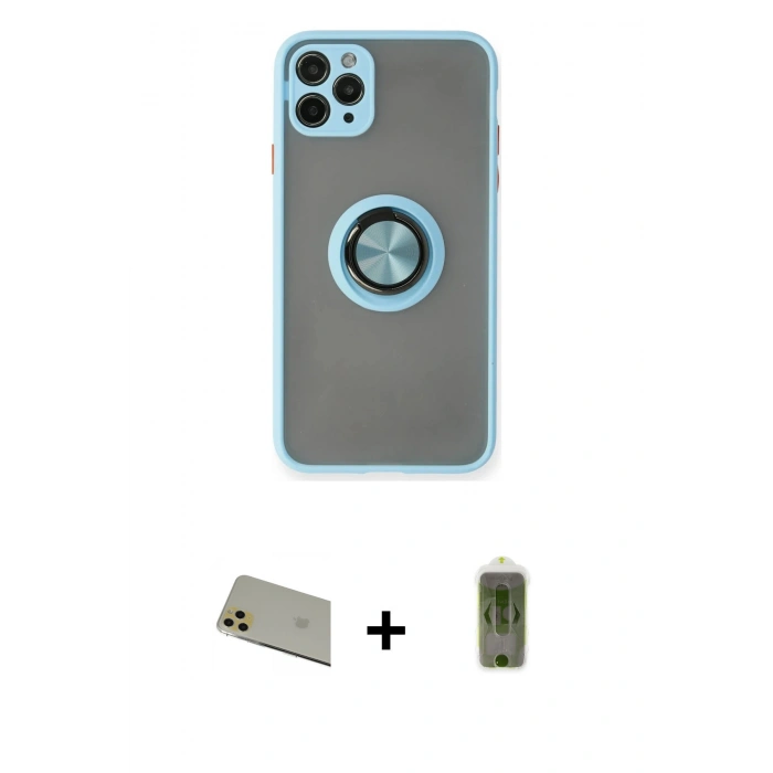 MARSİLYAN™- iPhone 11 Pro Max Kılıf Yörünge Çizgi - Siyah Joko Magic 5D Hayalet Cam + Rainbow Kamera Lens Koruma Cam - GD
