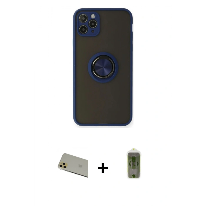 MARSİLYAN™- iPhone 11 Pro Max Kılıf Yörünge Çizgi - Siyah Joko Magic 5D Hayalet Cam + Rainbow Kamera Lens Koruma Cam - GD